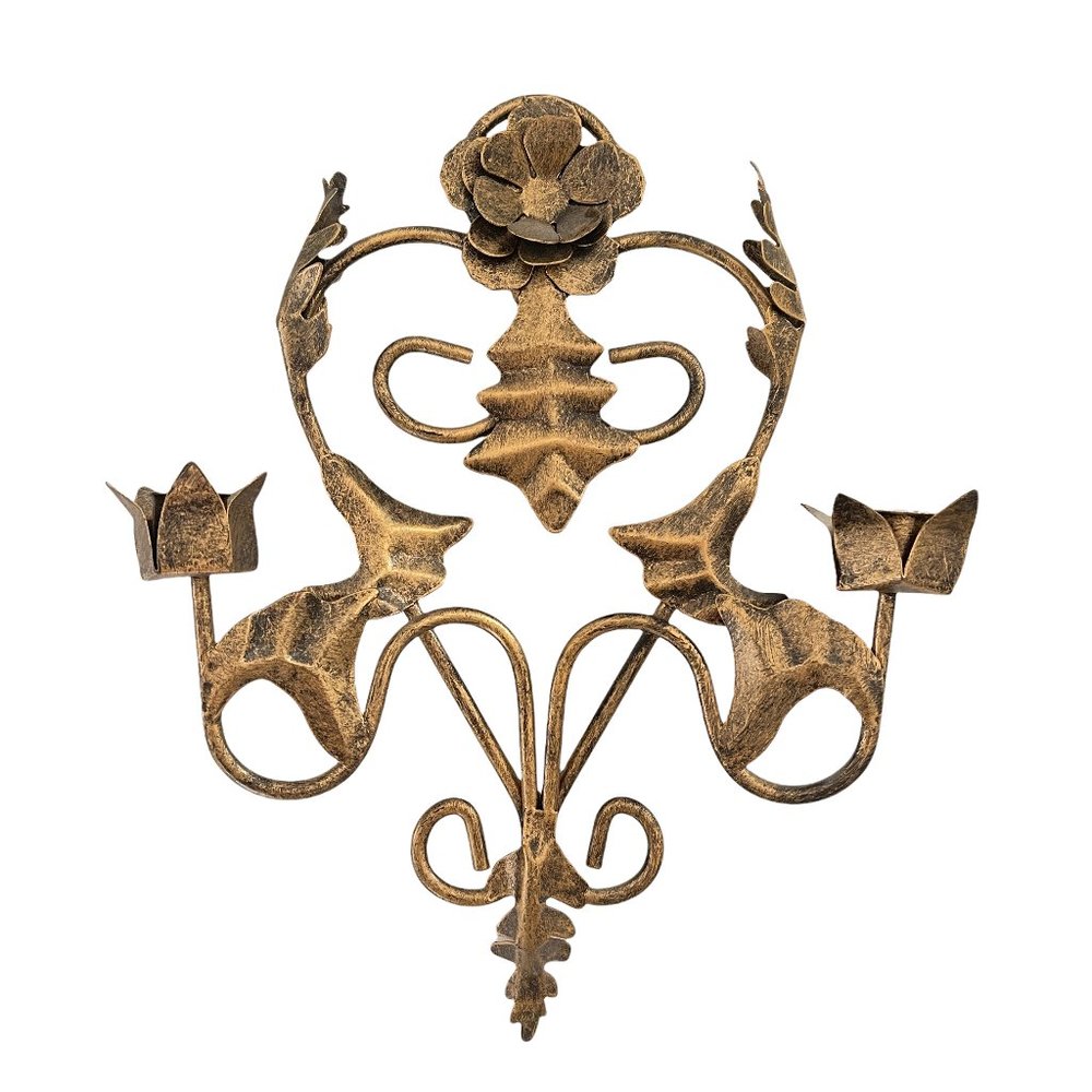 Brass-colored Metal Candle Sconces - a Pair - Picture 4 of 7